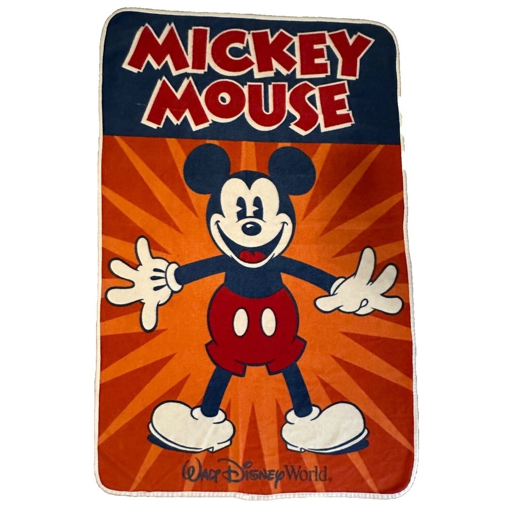 Walt Disney World Mickey Mouse Throw Blanket Disney Parks Orange Navy 58x38